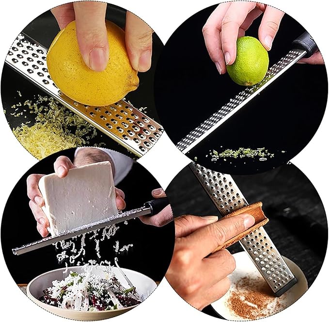 Cheese Grater, 10 Inch x 1 Inch Stainless Steel Vegetables Zester with Rubber Handle for Vegetables, Cheese, Fruits and Lemon (25cm)