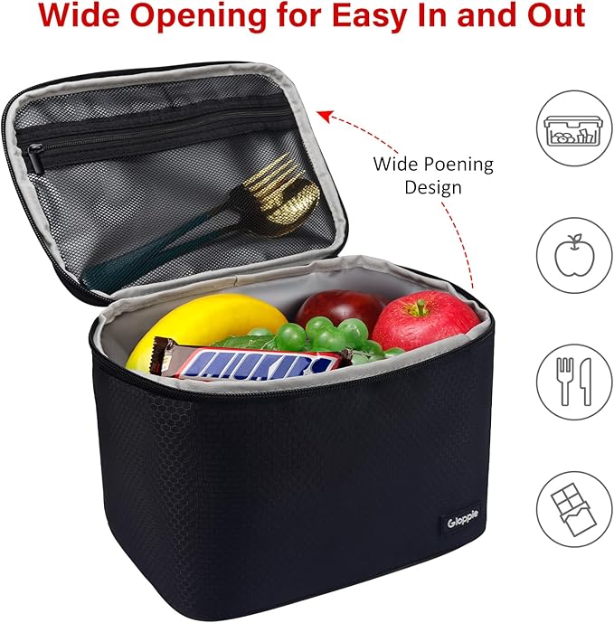 Gloppie Insulated Lunch Bag Lunch Box for Men Women Lunchbox Cooler Bag for Work Picnic, Idea for Gift, Black Honeycomb