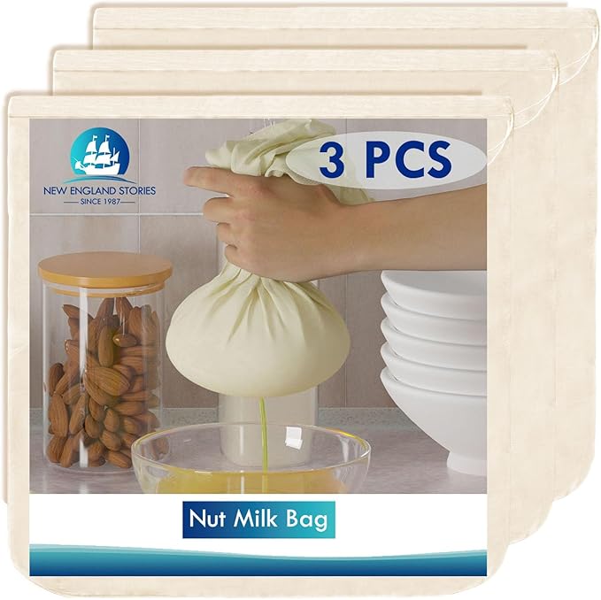 3 PCS Cheese Cloth Bag for Straining, 14x14 Inch Nut Milk Bags,100% Cotton Unbleached Muslin Cloth Strainer for Cooking, Baking, Juicing, Cheese Making