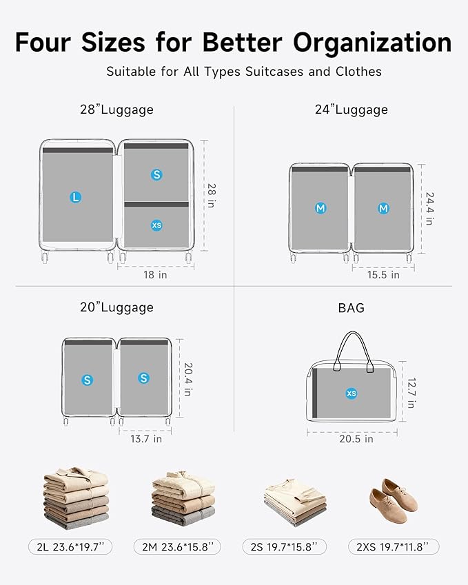 8 Pack Travel Vacuum Seal Bags with Rechargeable Electric Pump, 4 Sizes Space Saver Vacuum Storage Bags for Luggage, Suitcase & Home Organization, Reuseable Vacuum Seal Bags for Clothing