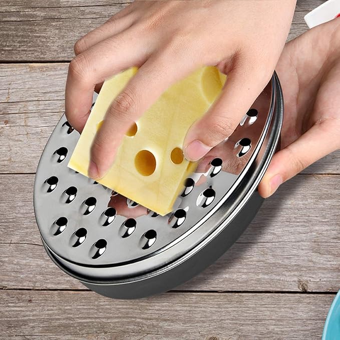 Black Compact Round Cheese Grater with Food Storage Container & Lid Grinder for Hard Parmesan, Ginger, Vegetables, Butter