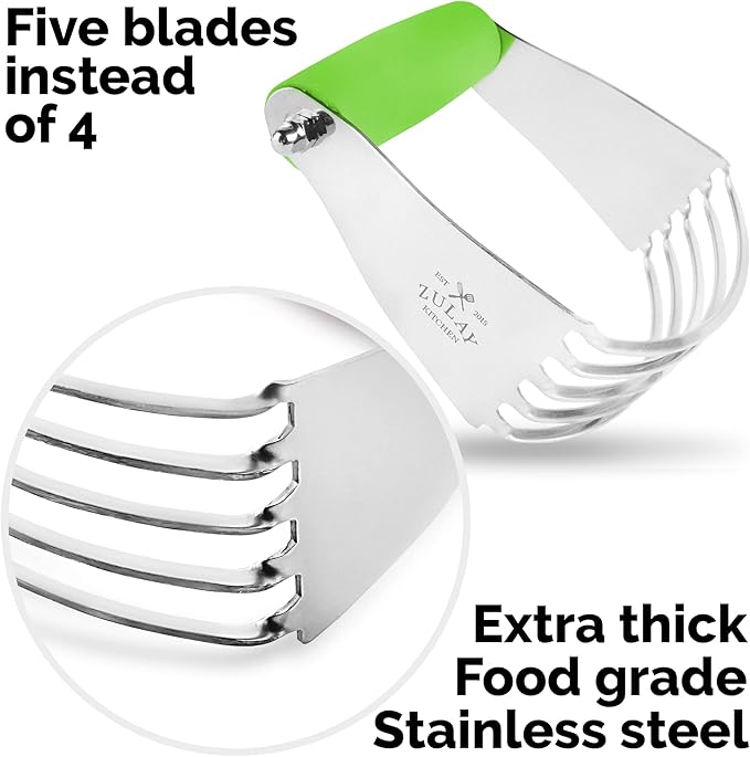 Professional Dough Blender, Pastry Cutter Stainless Steel, Heavy Duty Pastry Blender and Dough Cutter with Blades by Zulay Kitchen - Light Green