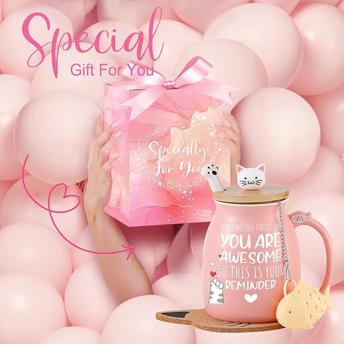 BigNoseDeer Thank You Gifts for Women Cute Cat Coffee Mug Birthday Friendship Christmas Gift for Women Female Mom Cat Lovers Present Kawaii Stuff Funny Tea Cup Stocking Stuffers White Elephant Gifts