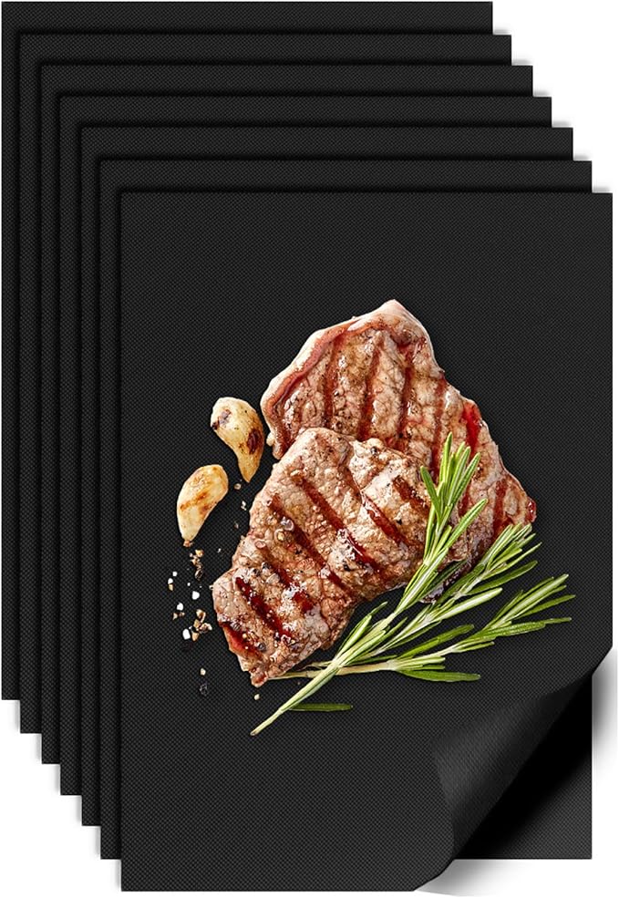 UBeesize 7 Pack Black Grill Mats for Outdoor Grill, Heavy Duty BBQ Grilling Matt & Oven Liners, Resuable, Easy to Clean, Works on Gas Charcoal Electric Grill, Smoker, Oven -15.75 x 13 Inch