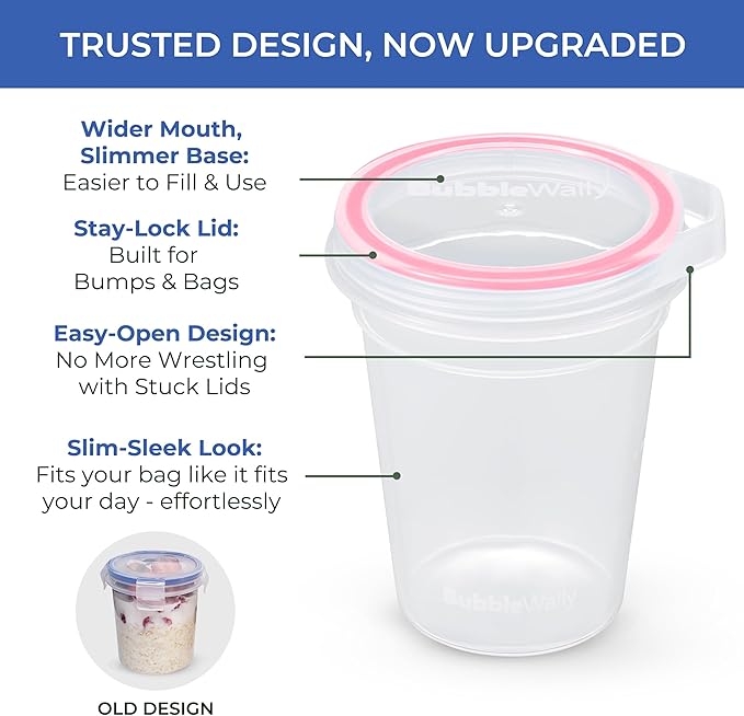JoyPlus Overnight Oats Containers with Lids Plastic (Pink) - Meal Prep Containers Reusable for Food Storage – 16oz Jars for Breakfast, Snacks, and Lunch