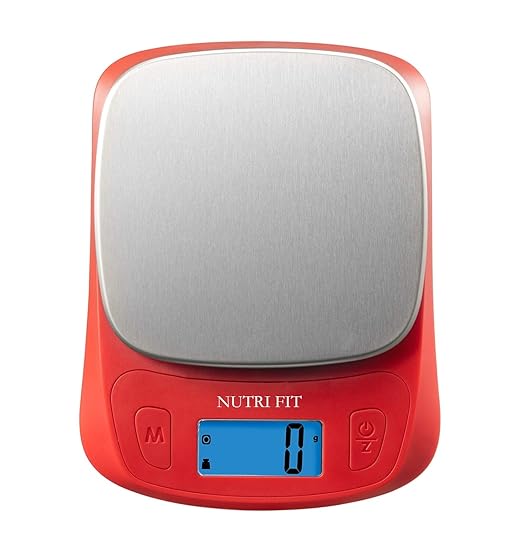 NUTRI FIT Ultra Slim Food Scale Digital Kitchen 1g Increment Measure in lb oz ml High Precision Weight in Grams and oz for Coffee Making, Meal Prep - Red/Stainless Steel
