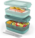 Ello 2-Pack Lunch Stack Plastic Food Storage Container Bento Box with Airtight, Leak-Proof Locking Plastic Lids and Silicone Base, BPA-Free, Freezer, Microwave, and Dishwasher Safe