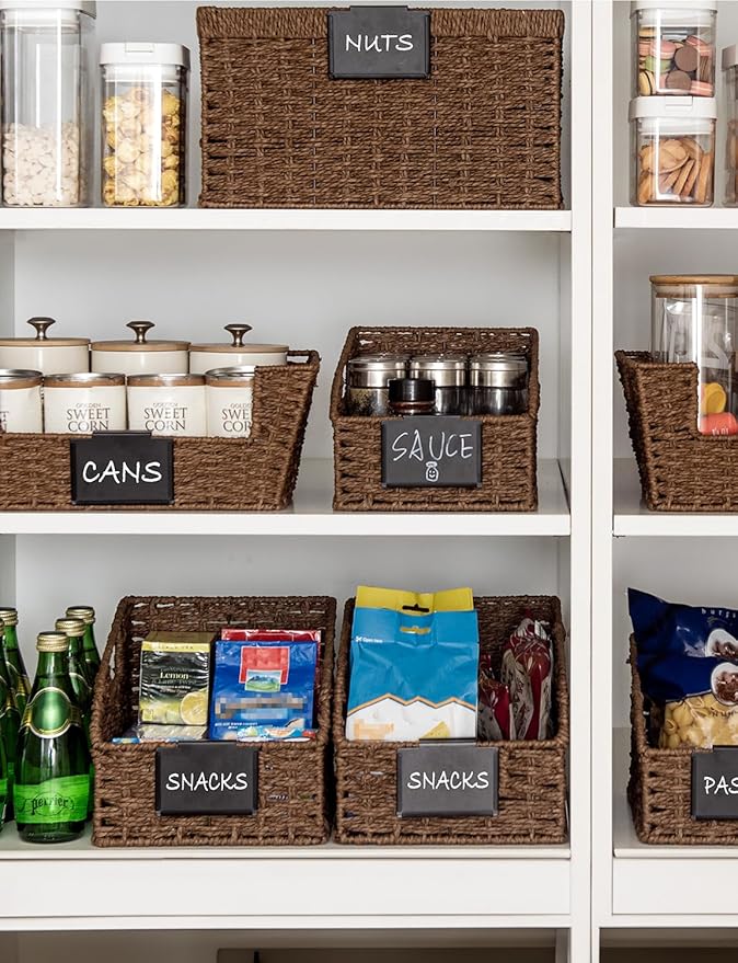 StorageWorks Wicker Baskets for Organizing, Pantry Organizers and Storage, Round Paper Rope Storage Basket for Pantry Shelves, Kitchen Counter, Brown, 2 Pack