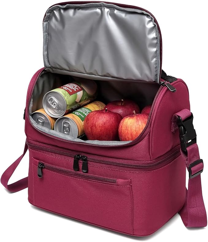 VASCHY Lunch Bag, Insulated Lunch Box Leak-proof Cooler Bag in Dual Compartment Lunch Tote for Men, Women, 14 Cans (Burgundy)