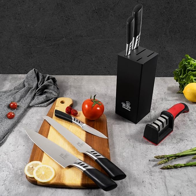knife set.7piece kitchen knives block set with sharpener.Premium Stainless Steel Cooking Knife Set for Chef,Hardwood Kitchen black Knife Set .Dishwasher Safe Knives Sets for Kitchen.