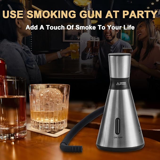 Smoke Gun Cocktail Smoker Kit - Complete Cocktail Smoker Kit with 4 Wood Flavors, Accessories, and Brush - Perfect Drink Smoker Kit for Infusing Flavor into Cocktails (Silver(Dome not Included))