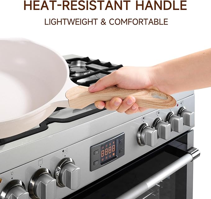 JEETEE 12.5 Inch Nonstick Frying Pan, Stone Coating Cookware, Nonstick Omelette Pan with Heat-Resistant Handle, Compatible with All Stoves (Beige)