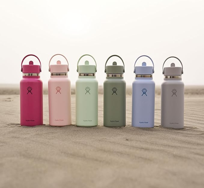 Hydro Flask Water Bottle - Insulated Stainless Steel - Wide Mouth Flex Straw Lid, Non Spill, Leakproof and Refillable in 24 Oz Aloe Green