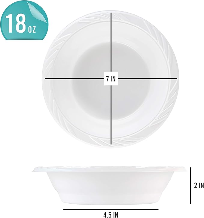 PLASTICPRO 50 Count Disposable 18 ounce White Plastic Soup Bowls