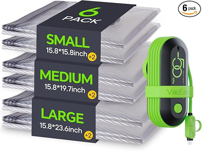 Travel Vacuum Storage Bags with USB Pump, 6 Pack Compression Packing Bags for Luggage and Suitcase,Space Saver Bags for Clothes and Clothing Travel