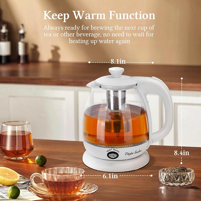Taylor Swift Electric Kettle with Tea Infuser, 1L Small Electric Kettle with Keep Warm, LED Light Hot Water Boiler & Heater for Coffee & Tea, Auto Shut-Off & Boil Dry Protection, BPA Free, White