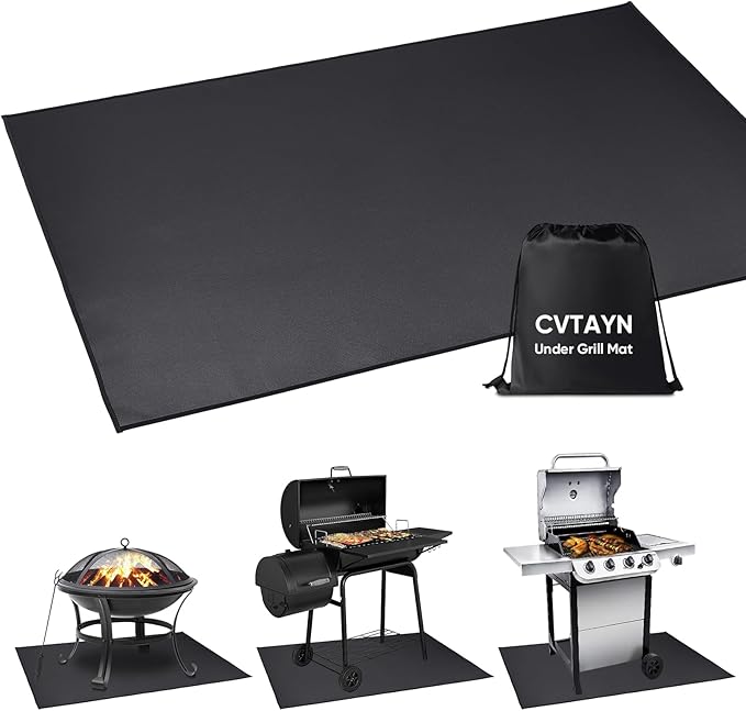 Under Grill Mat 48 ×30 Inch for Outdoor Charcoal, Flat Top, Smokers, Gas Grills.Oil-Proof and Water-Proof BBQ Cvtayn Fireproof Mat Protects Deck Grass, Indoor Fireplace Mat