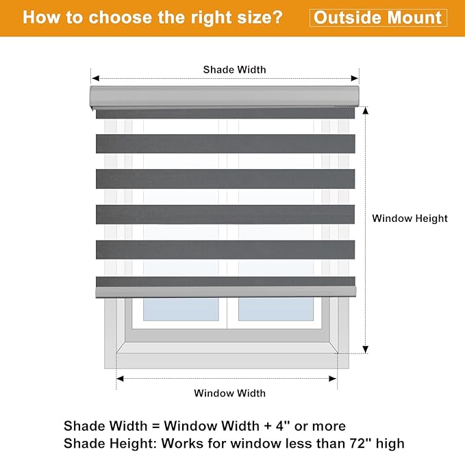 Persilux Cordless Zebra Blinds for Windows (45" W X 64" H, Grey) Free-Stop Dual Layer Roller Windows Shades for Day and Night, Light Filtering Sheer Shades for Home, Easy to Install