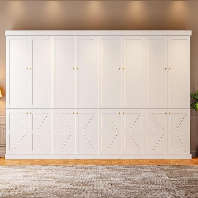 70.8" Tall Farmhouse Kitchen Pantry Cabinet with Doors, Modular Storage Cabinet with 4-Tier Adjustable Shelves, White, Wooden Hutch for Kitchen, Living Room, Set of 2