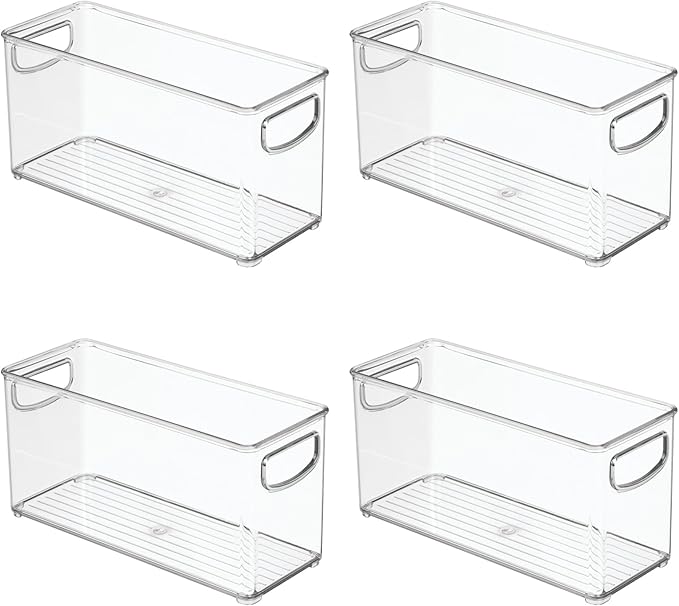 iDesign Slim Clear Plastic Stackable Storage Bin, Tall Narrow Organizer for Kitchen or Pantry, 4-Pack