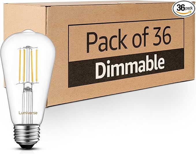 Lumiverse 36 Pack E26 led Bulb 60 watt dimmable Vintage LED Edison Bulbs 5.5W, 60W Equivalent, 2700K Soft White, Antique Style ST19/ST58 LED Light Filament Bulbs, CRI 90+, E26 Base