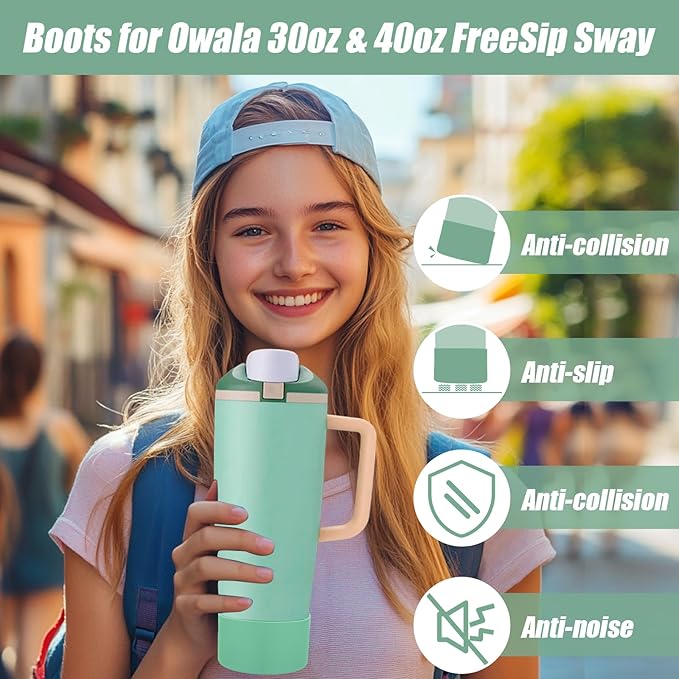 Mity rain 2PCS Protective Silicone Boots for Owala 30oz & 40oz FreeSip Sway Bottles & Tumblers - Accessories for owala, Enhances Stability & Prevents Scratches (Eucalyptus & Lvory)