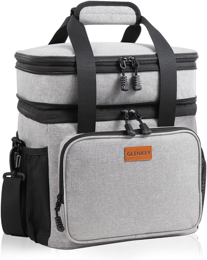 Double Deck Large Lunch Box, Insulated Heavy Duty Lunch Bag Waterproof Leakproof Durable Cooler Bag for Men Women Adults Work Picnic Camping Daytrip,16L,Grey, GLENKEY