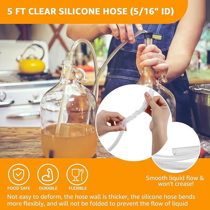 3/8" Auto Siphon Beer Bottle Siphon Pump Wine Siphon Regular Siphoning Kit Transfer Pump for Gallon Jugs, Wine, Beer, Mead, or Kombucha with 5Ft Clear Silicone Hose (2 Pcs)
