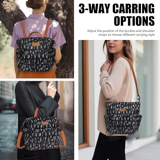 Joymee Lunch Bag Women Insulated Lunch Box Reusable Leakproof Large Spacious Cooler Tote for Women Men Adult with Bottle Holder and Side Pockets for Work Office Travel Picnic -08 White Little Flower
