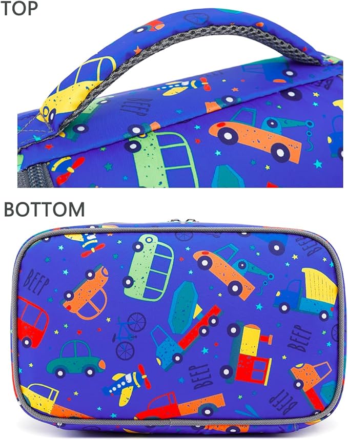 FlowFly Kids Double Decker Cooler Insulated Lunch Bag Large Tote for Boys, Girls, Men, Women, With Adjustable Strap, Car