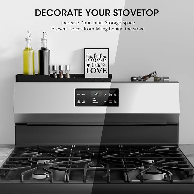 Silicone Magnetic Stove Shelf For Back Of Stove, Over The Stove Shelf, Magnetic Stove Top Shelf, Kitchen Spice Rack Organizer, Oven Shelf For Top Of Stove - Black