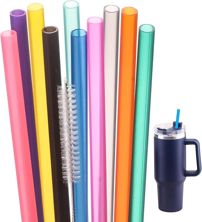 Dakoufish Replacement Straw for Stanley|Owala|Simple Modern 40oz 30oz Tumbler,10 Pack 15 Inch Reusable Straws With Cleaning Brush for Stanley Cup Accessorie,BPA Free,Dishwasher Safe (Mix color）