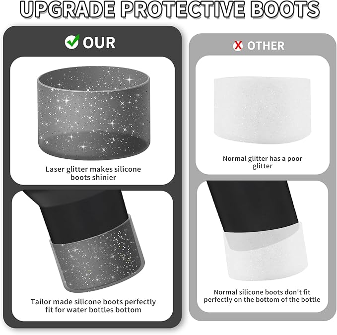 WUQID 2 Pack Bling Silicone Boot Compatible with Stanley Quencher Adventure 40oz & Stanley IceFlow 20oz 30oz, Reduces Dents Protective Silicone Water Bottle Bottom Cover Sleeve