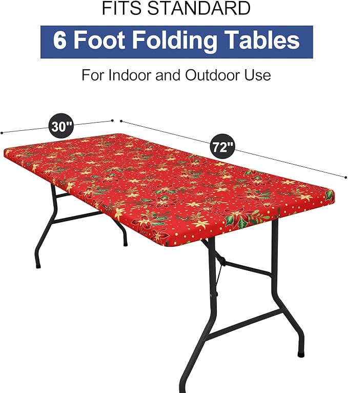homing Rectangle Table Cloth Cover, Waterproof Polyester Elastic Fitted Tablecloth, Fits for 6 Foot Folding Tables, Washable Table Protector for Christmas, Holiday, Party (Flowers, 30" x 72")