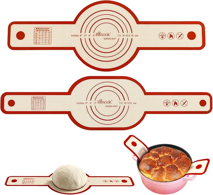 Silicone Bread Sling for Dutch Oven Oval and Round, 2PCS Non-stick & Easy to Clean Reusable Round Bread Baking Mat Set with Long Handles, Oven Liners, Sourdough Bread Baking Supplies