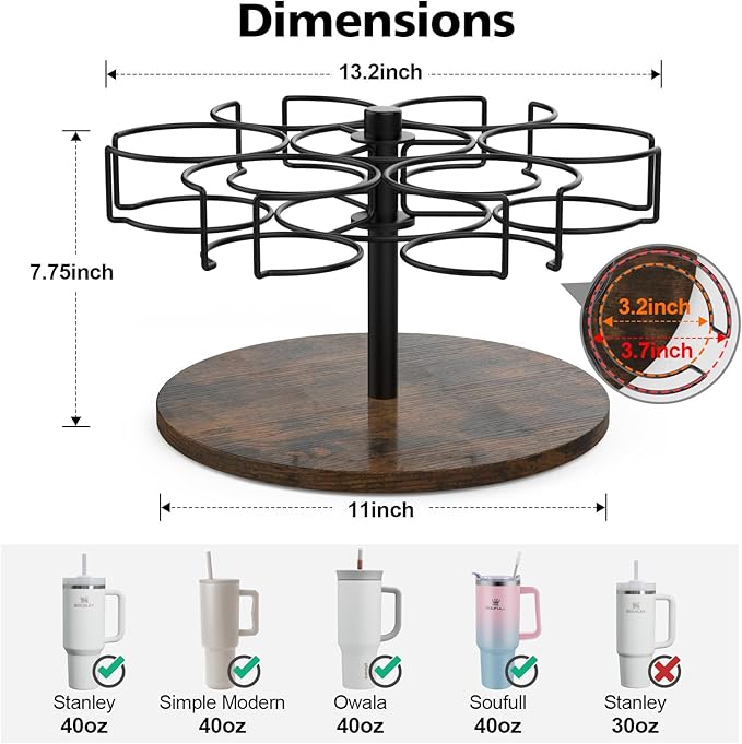 2 Pack Water Bottle Organizer for Stanley 40 oz, Rotating Stanley Cup Organizer Holder, Tumbler Organizer Holder, Stanley Cup Accessories, Easy to Install, Vintage Brown（Patented Product）