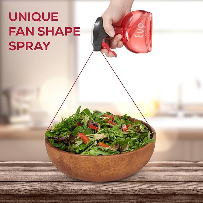 Evo Glass Oil Sprayer Bottle | Non-Aerosol for Olive Oil, Cooking Oils, Vinegars | 6-Oz Capacity | Rotatable Nozzle | Gourmet Cooking Tools - Food-Safe Materials | Red
