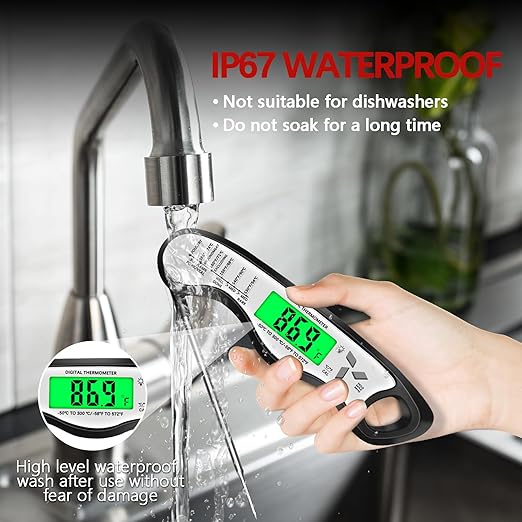 Meat Thermometer Digital，IP67 Waterproof Cooking Thermometer with Backlight, Calibration & Hold Function，Food Thermometer for Cooking,Outdoor Grilling，Suitable as Stocking Stuffers for Men