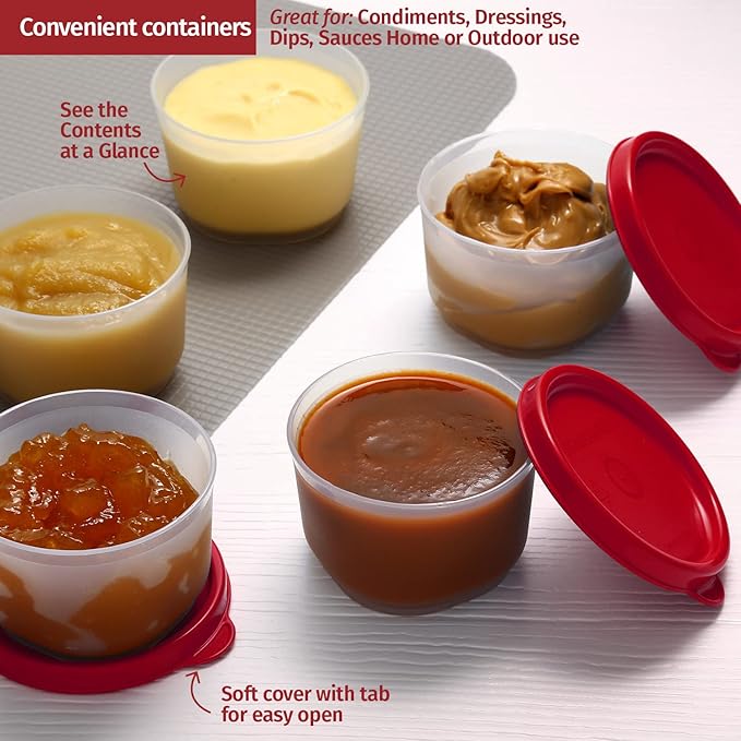 SIGNORA WARE Reusable Plastic Food Storage Containers 8 pack 4 oz. Stackable Airtight Leak Proof Containers for Snacks, Nuts, Baby Food, Picnics, Food Prep, Salad Dressing - BPA Free