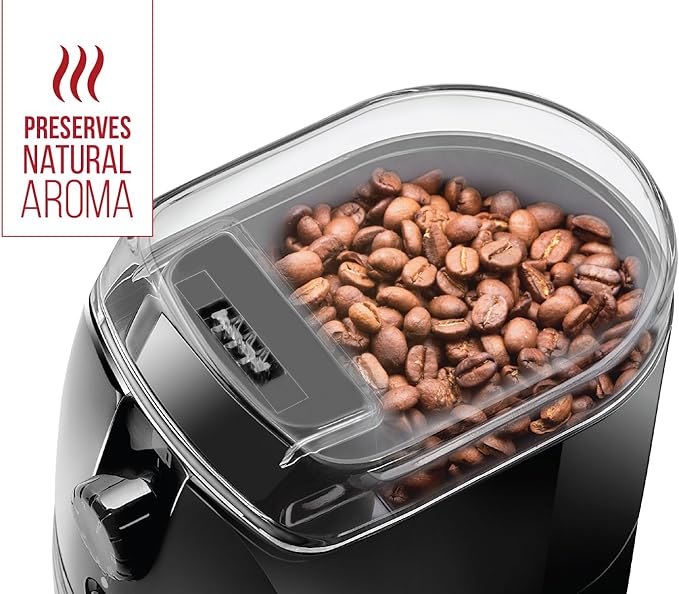 Chefman Coffee Grinder Electric Burr Mill - Freshly Grinds Up to 2.8oz Beans, Large Hopper with 17 Grinding Options for 2-12 Cups, Easy One Touch Operation, Cleaning Brush Included, Black