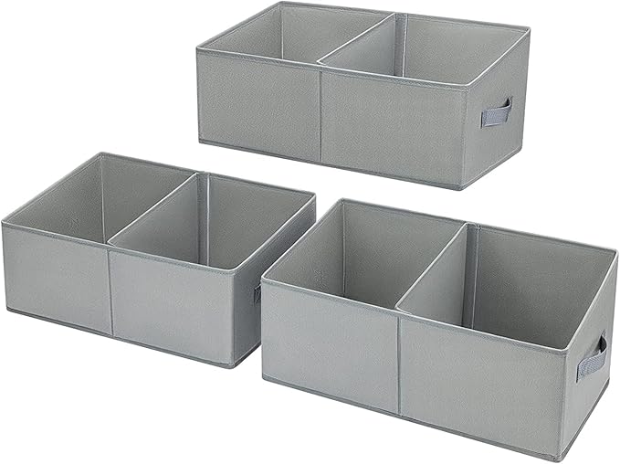 DIMJ Trapezoid Storage Bins for clothes - 3 Packs Closet Organizers and Storage Baskets, Foldable Closet Baskets with Handles and Divider, Closet Storage Bin Toybox for Shelves Living Room Bedroom