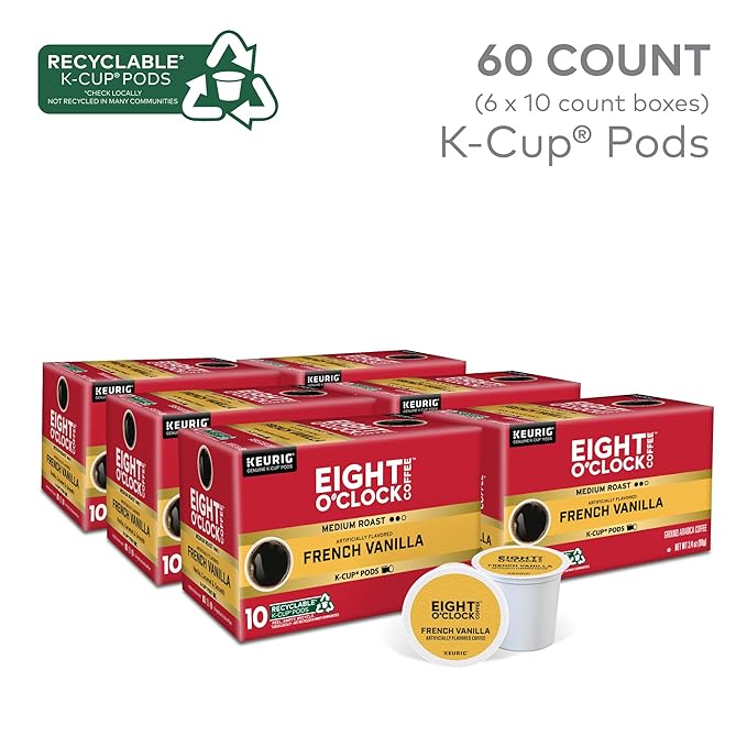 Eight O'Clock Coffee French Vanilla, Single-Serve Coffee K-Cup Pods, Medium Roast, 60 Count