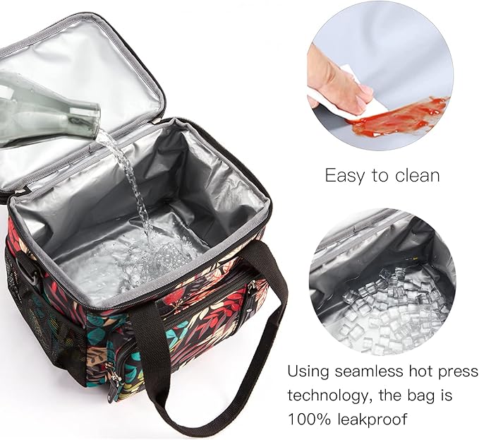 MOV COMPRA Leaf Printed Leakproof Expandable Large Double Deck Lunch Box Cooler Bag for Women Men, Beach Cooler Bag with Removable Shoulder Strap