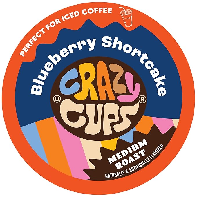 Crazy Cups Blueberry Coffee Pods, Single Serve Blueberry Shortcake Hot or Iced Coffee Cups For Keurig K Cups Machines,(Pack of 1, 22 Count Total)