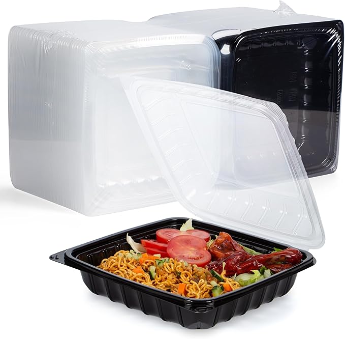 YANGRUI Plastic Containers 9.5" 38 oz 45 Pack - High Clarity Anti Fog Shrink Wrap Commercial PP BPA Free Meal Prep Box | Freezer & Microwave Safe | Reusable & Disposable Restaurant Takeout Container