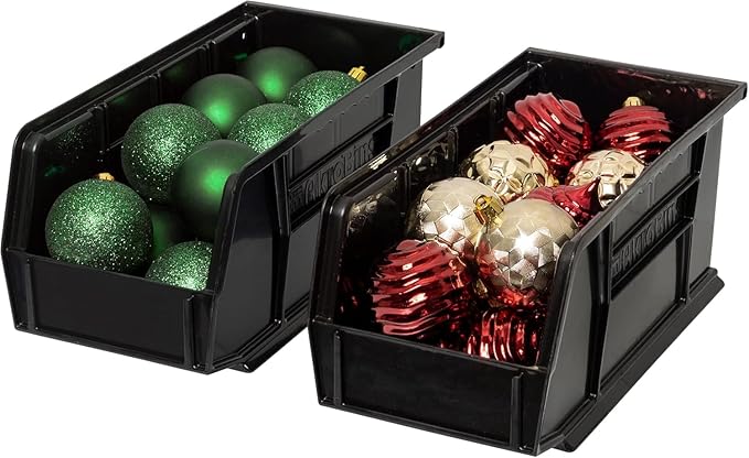 Akro-Mils 30230 AkroBins Plastic Storage Bins, Space-Saving Stackable Bins for Garage, Pantry, Craft Organization, 11-" x 5-" x 5-", Black, 12-Pack