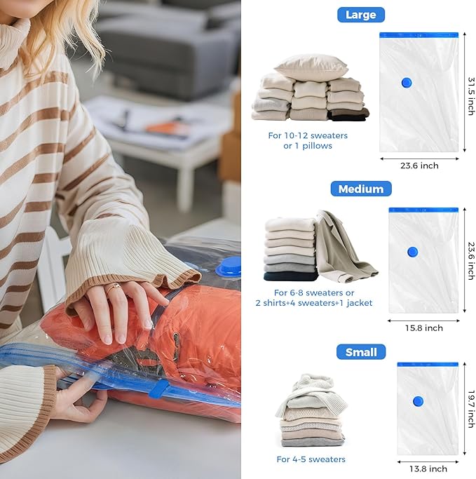 15 Pack Travel Vacuum Storage Bags with USB Electric Pump, Combo Space Saver Vacuum Seal Bags for Clothing Travel Vaccine Sealed Storage Bag for Comforters Blankets Clothes Suitcase, Clear