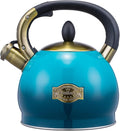 Whistling Tea Kettle Stove Top Teapot, Stainless Steel Teakettle (2.8 QUART, Blue)
