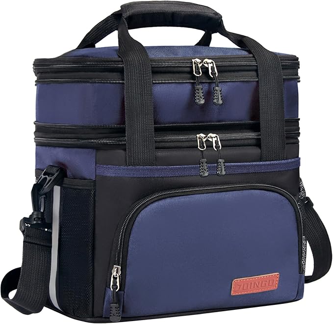 Lunch Box For Men/Women,Large Double-layer Insulated Expandable Reusable Leakproof Cooler Bags For Adults,Lunch Bag With Adjustable Shoulder Strap For Office Travel Picnic(Blue)
