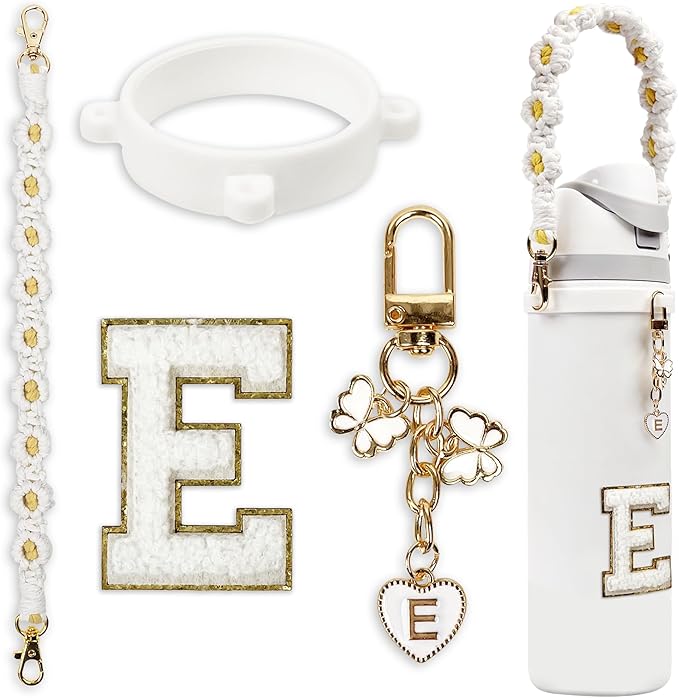 Cute Letter Charm Set Compatible with Owala Water Bottle 24 oz, 32 oz, 40 oz, Owala Kids, Owala Coffee Tumbler, Owala FreeSip – Includes Handle Strap, for Owala Accessories & Stanley Cup Accessories